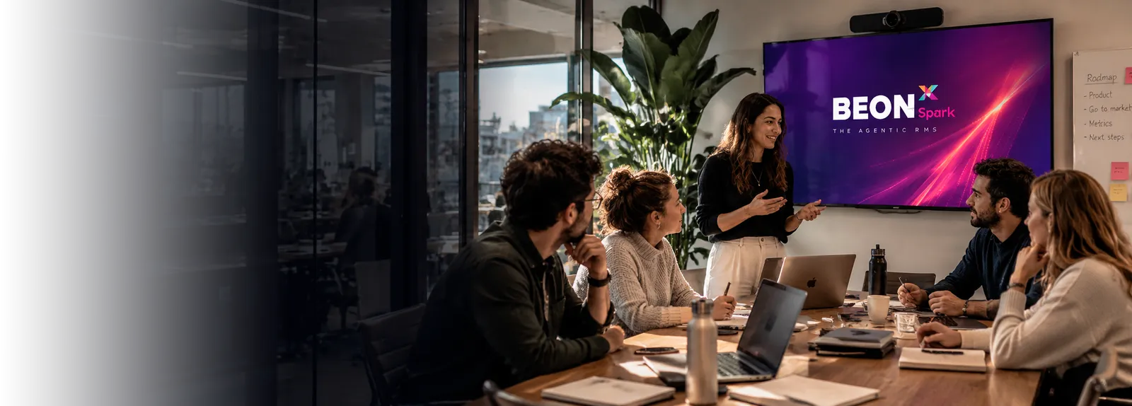 BEONx’s product team presents BEONx Spark in a meeting room.