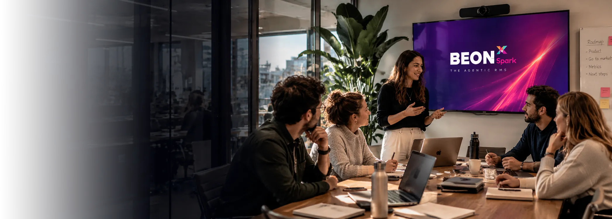 BEONx’s product team presents BEONx Spark in a meeting room.